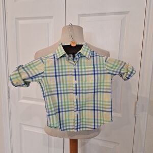 Janie And Jack 6-12mos Boys Plaid Shirt in Green and Blue Button Up